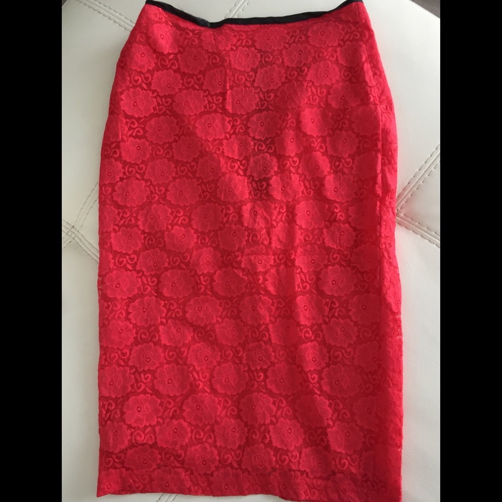 Pink lace and leather accent skirt